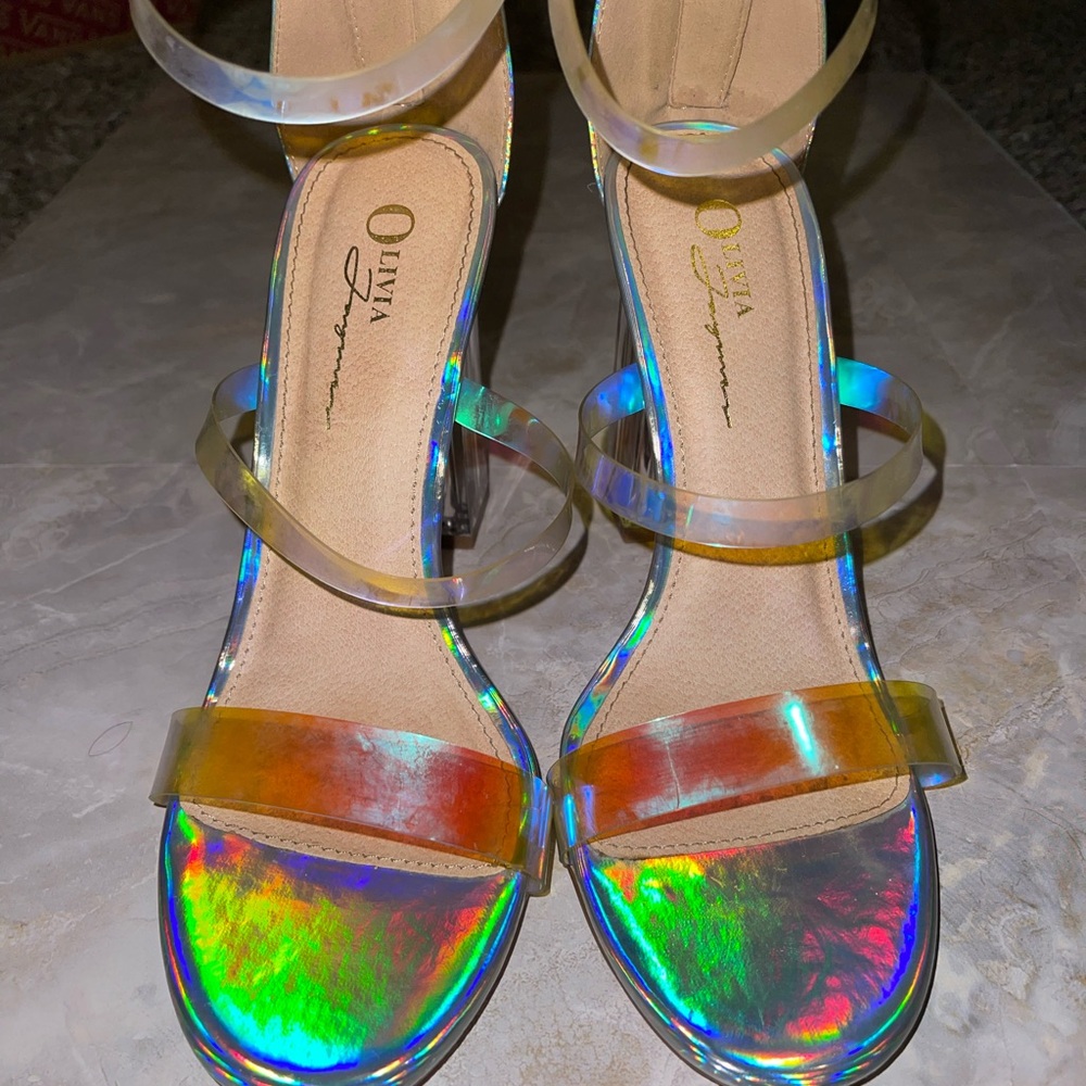 JustFab Open Toe Holographic Strappy Sandals-Used